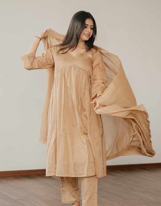 Classic Brown Mulmul A-Line Kurta