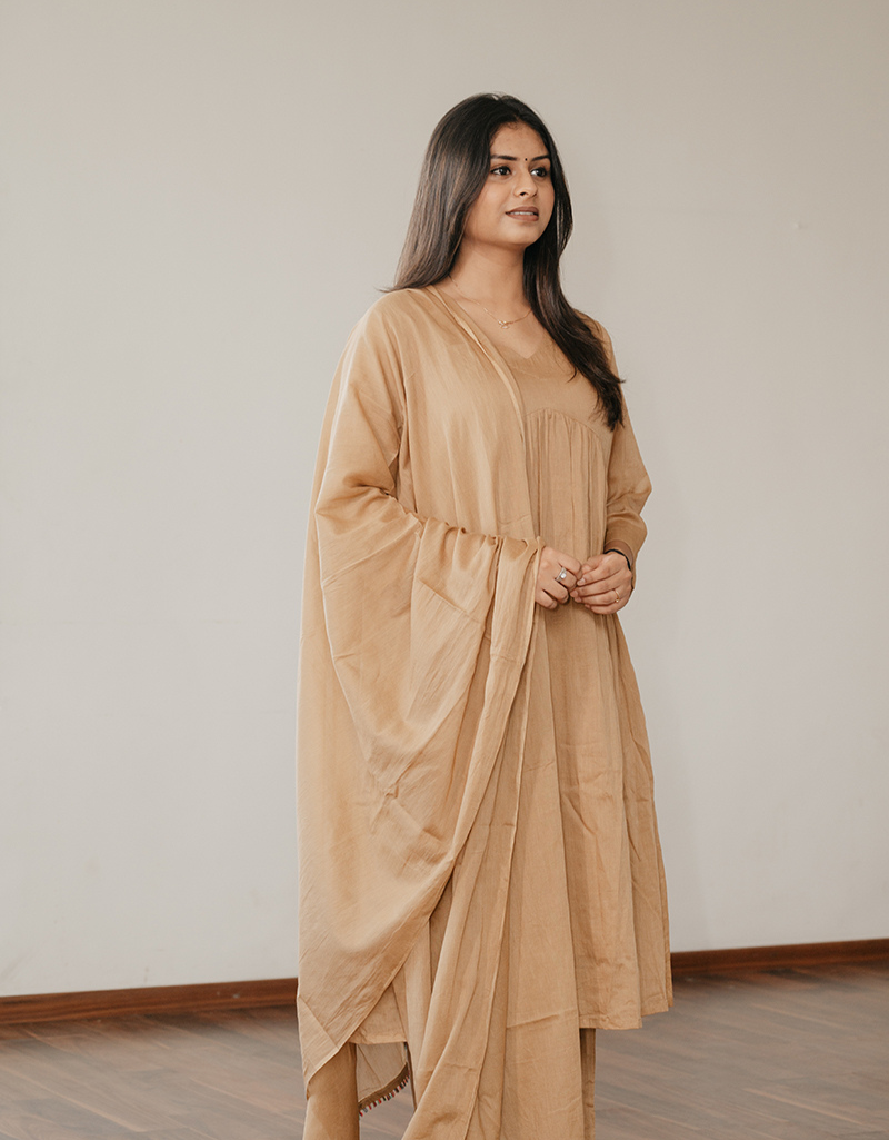 Classic Brown Mulmul A-Line Kurta