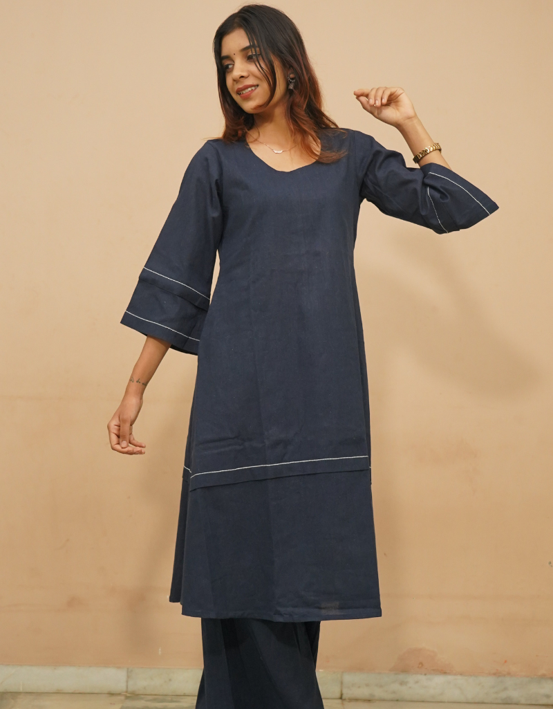 Navy Blue Layered Kurta Set