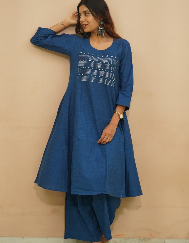 Deep Indigo Cotton Kurti Set