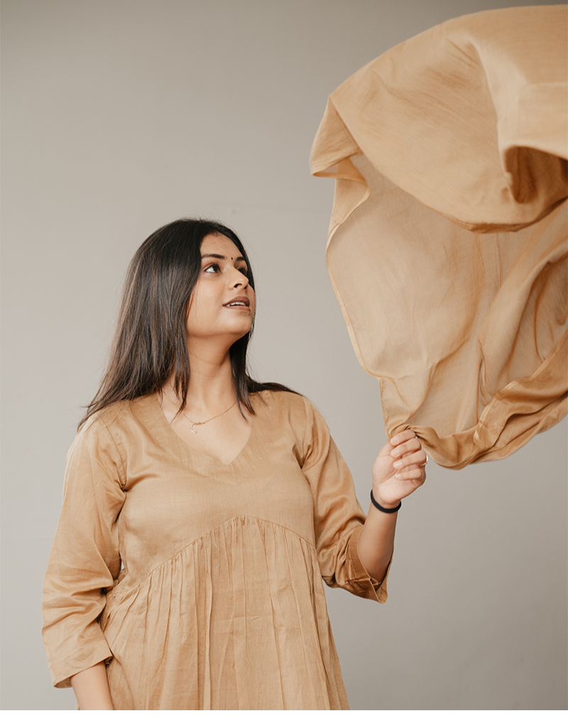 Classic Brown Mulmul A-Line Kurta