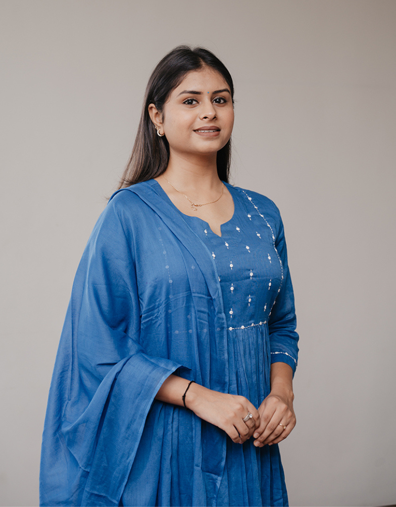 Blue A-Line Mulul Kurti Set