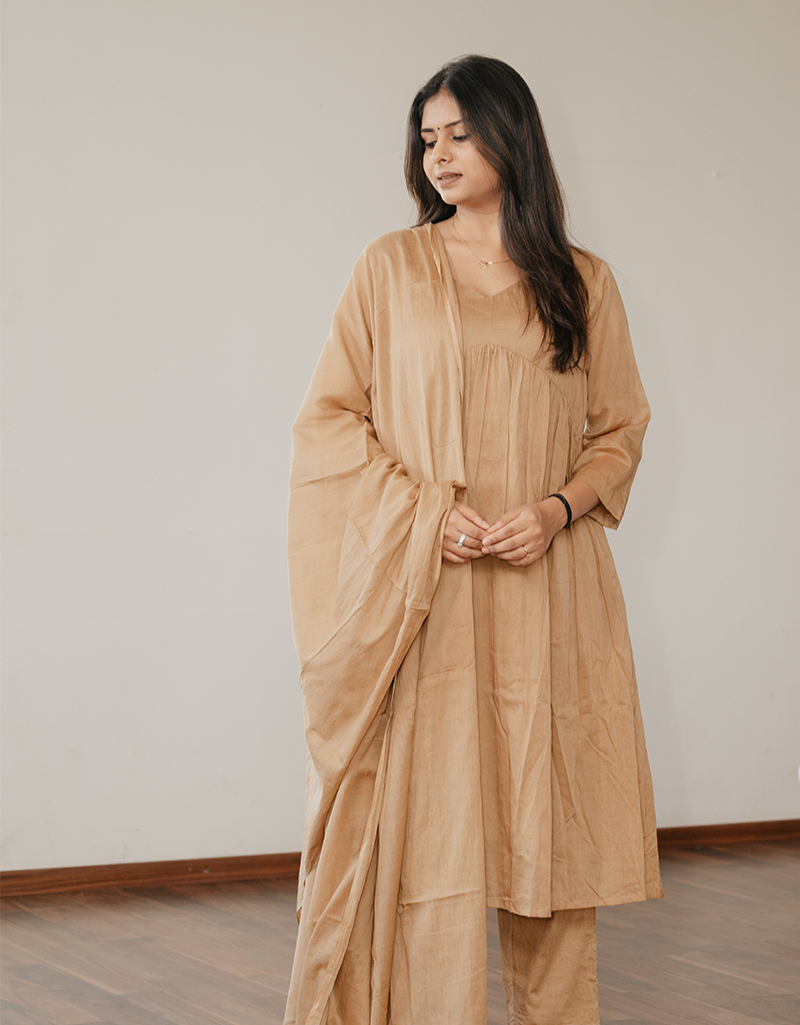 Classic Brown Mulmul A-Line Kurta
