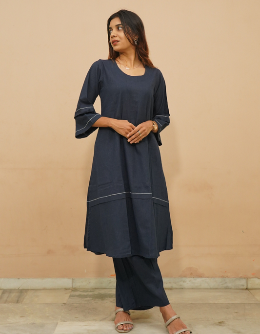 Navy Blue Layered Kurta Set
