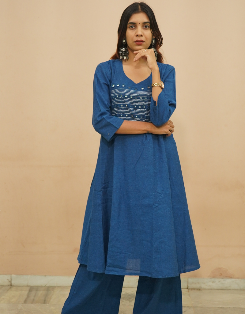 Deep Indigo Cotton Kurti  Set
