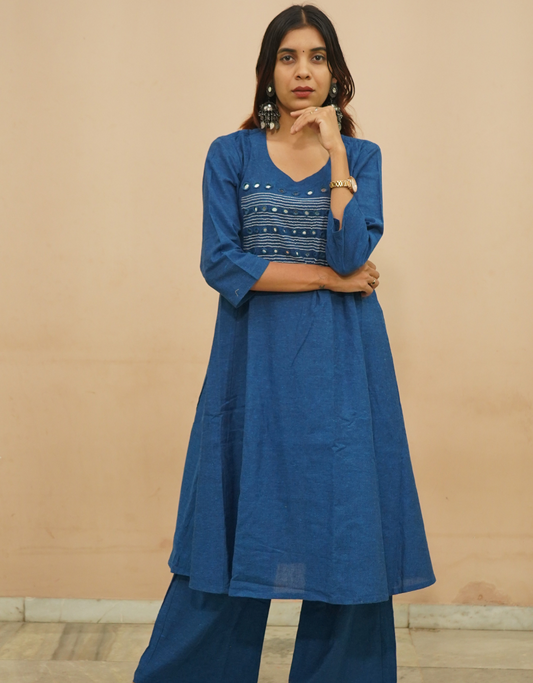 Deep Indigo Cotton Kurti  Set