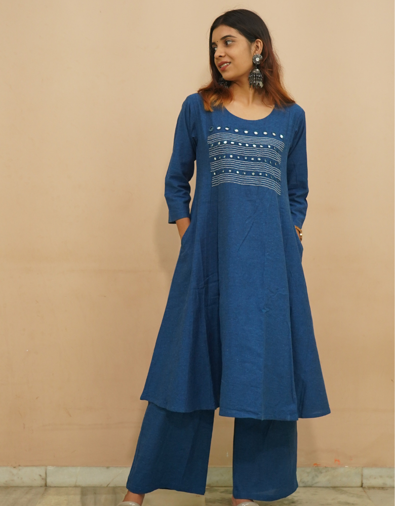 Deep Indigo Cotton Kurti  Set