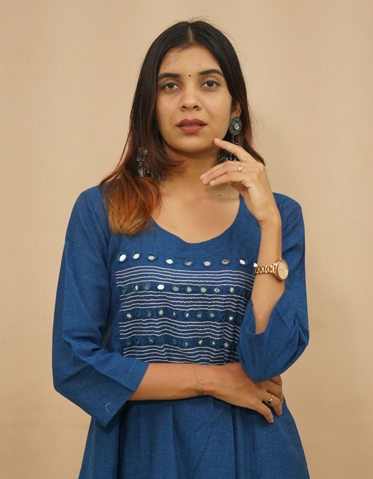 Deep Indigo Cotton Kurti  Set
