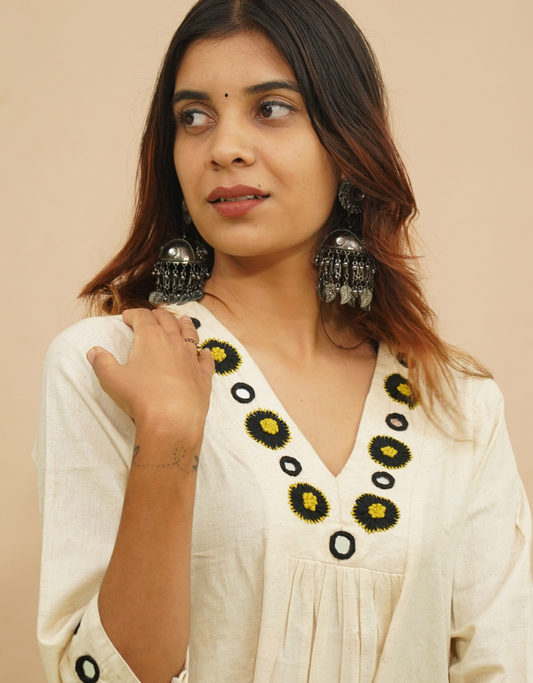 Embroidered Khadi A-line Kurta Set