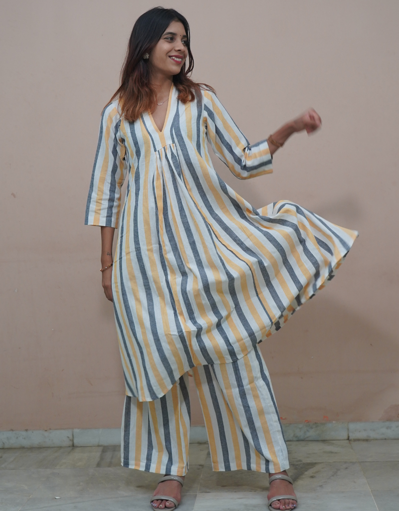 Striped A-line Kurta Set