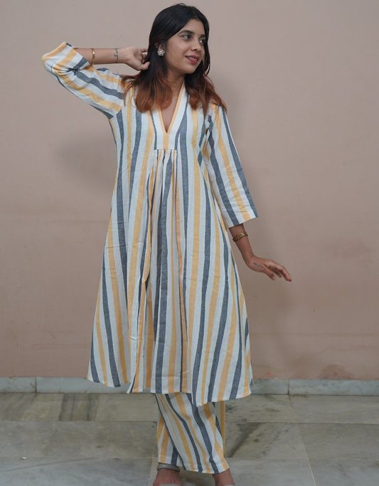 Striped A-line Kurta Set
