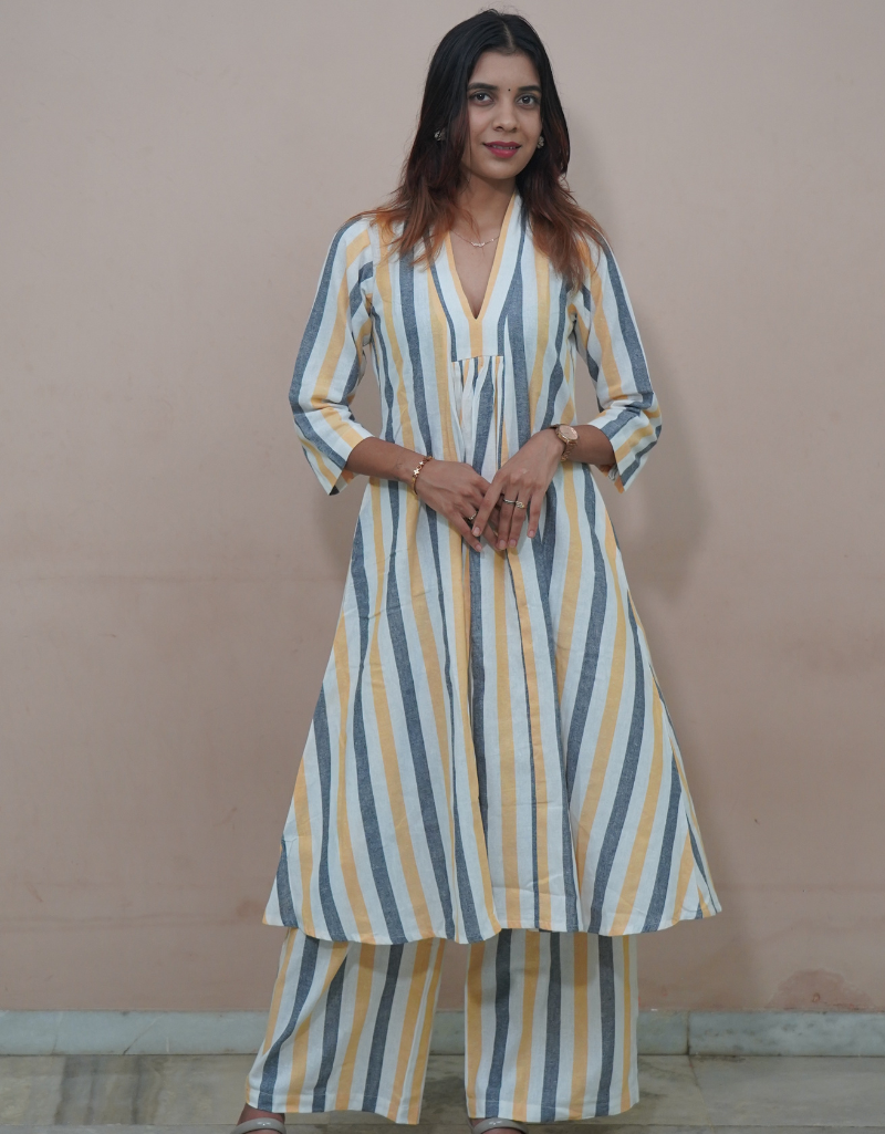 Striped A-line Kurta Set